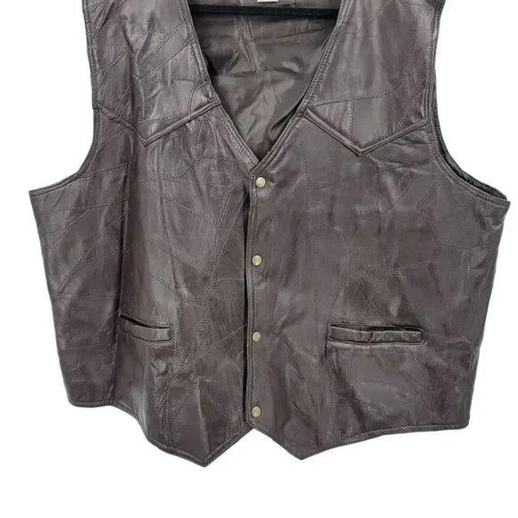 Duke Haband Mens Sz 4XL Western Brown Genuine Leather Patchwork Vest Cowboy‎